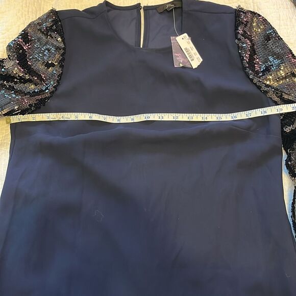 J Crew Sequin Crepe Long Sleeve Blouse Navy Blue Sz Small Statement Preppy New - Picture 8 of 12